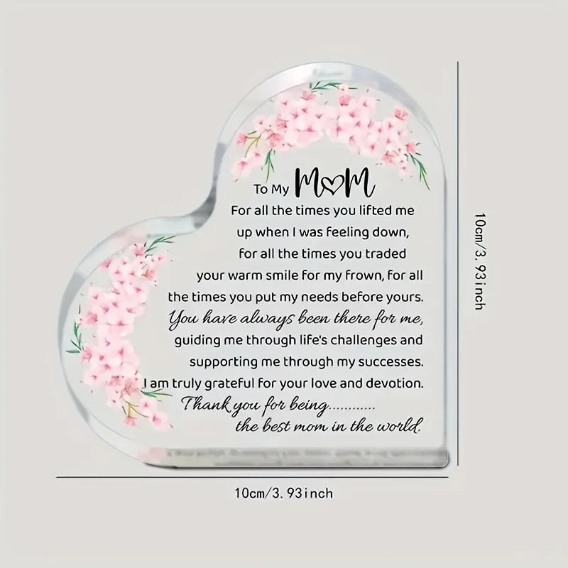 Heart Shaped Acrylic Mom Appreciation Plaque with Floral Design