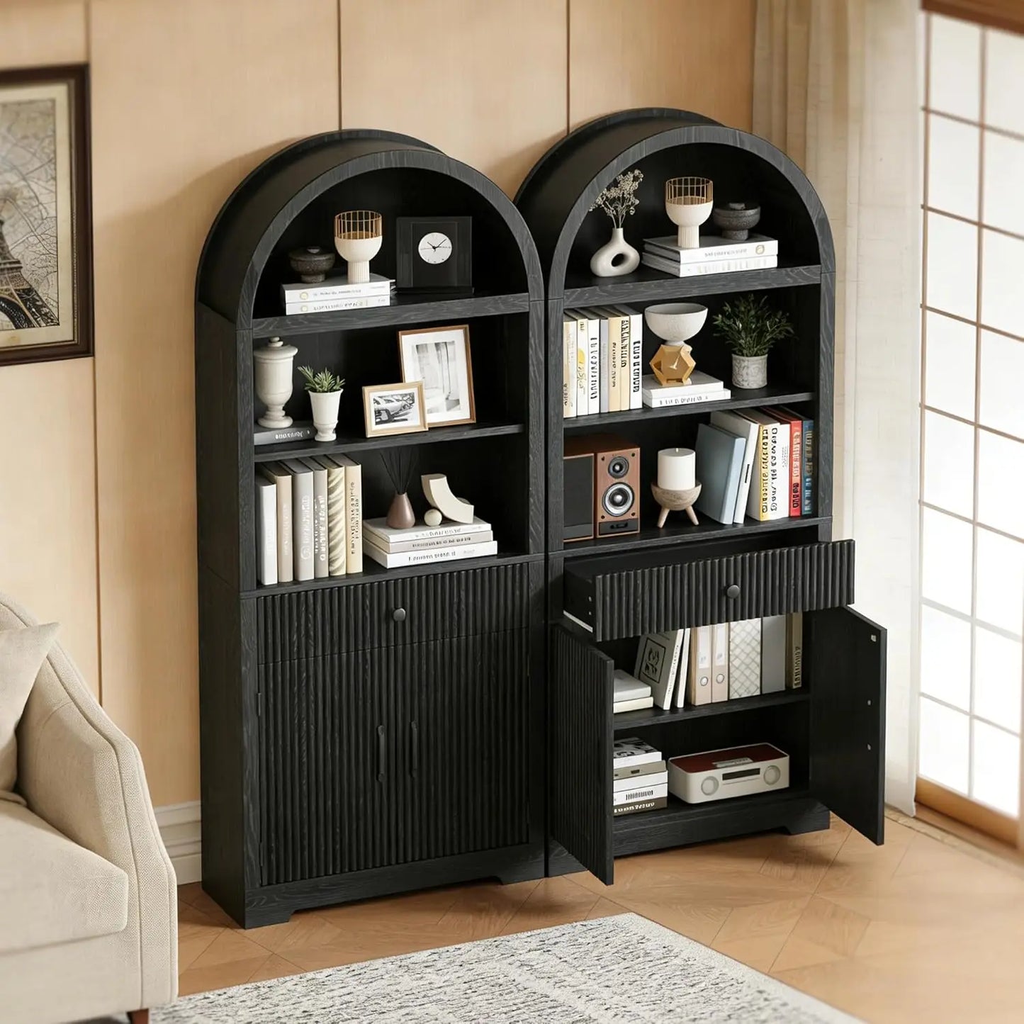 Farmhouse Arched Bookshelf 5-Tier Cabinet With Door