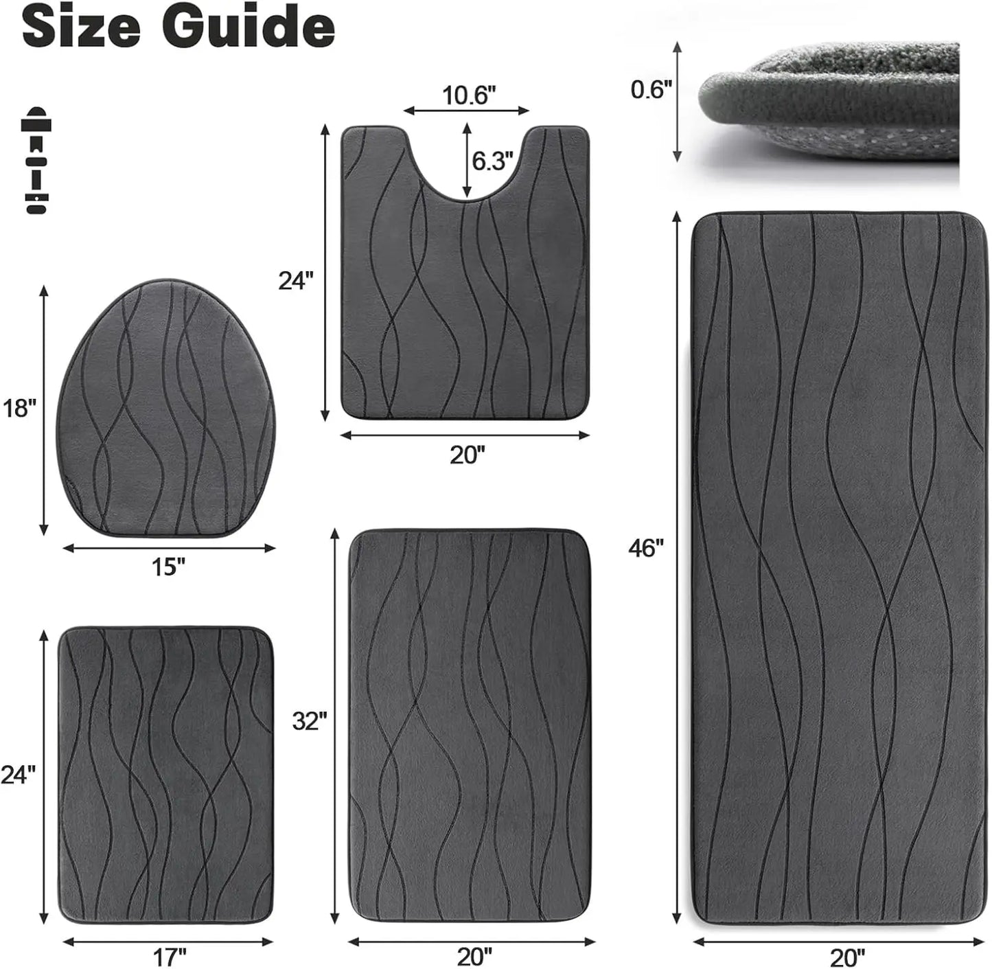 Memory Foam Bathroom Rug Set Ultra Absorbent and Non-Slip