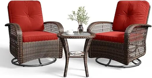 Aoxun 3-Piece Patio Set With Wicker Rocking Chairs