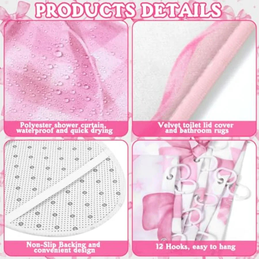 8 Piece Bow Shower Curtain Set for Bathroom Decor and Accessories