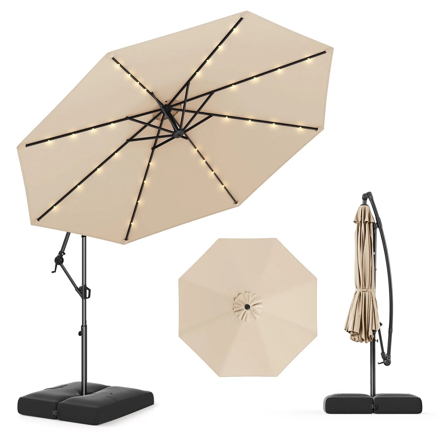 LIFEZEAL Offset Hanging Umbrella With LED Lights For Patios