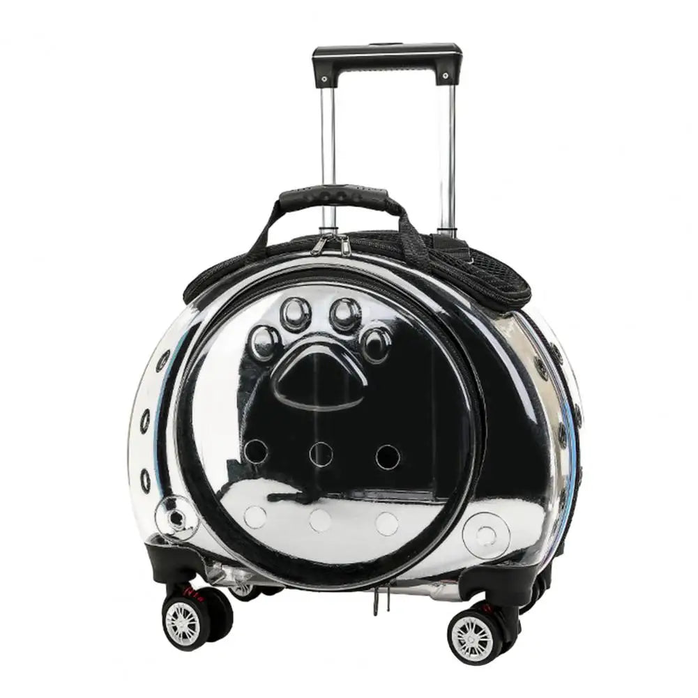 Portable Pet Trolley Case With Clear Vents And Silent Wheels