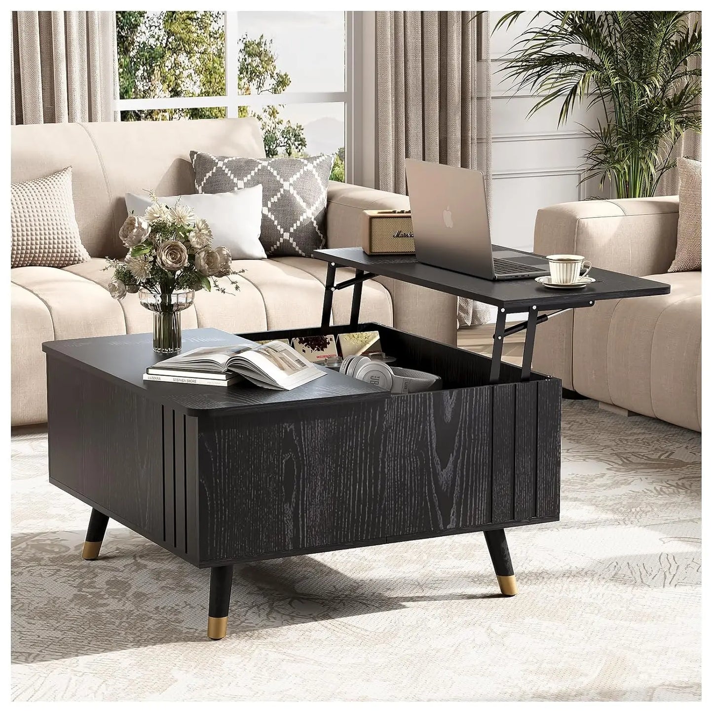 Round Coffee Table With Hidden Storage In Walnut Wood Drum