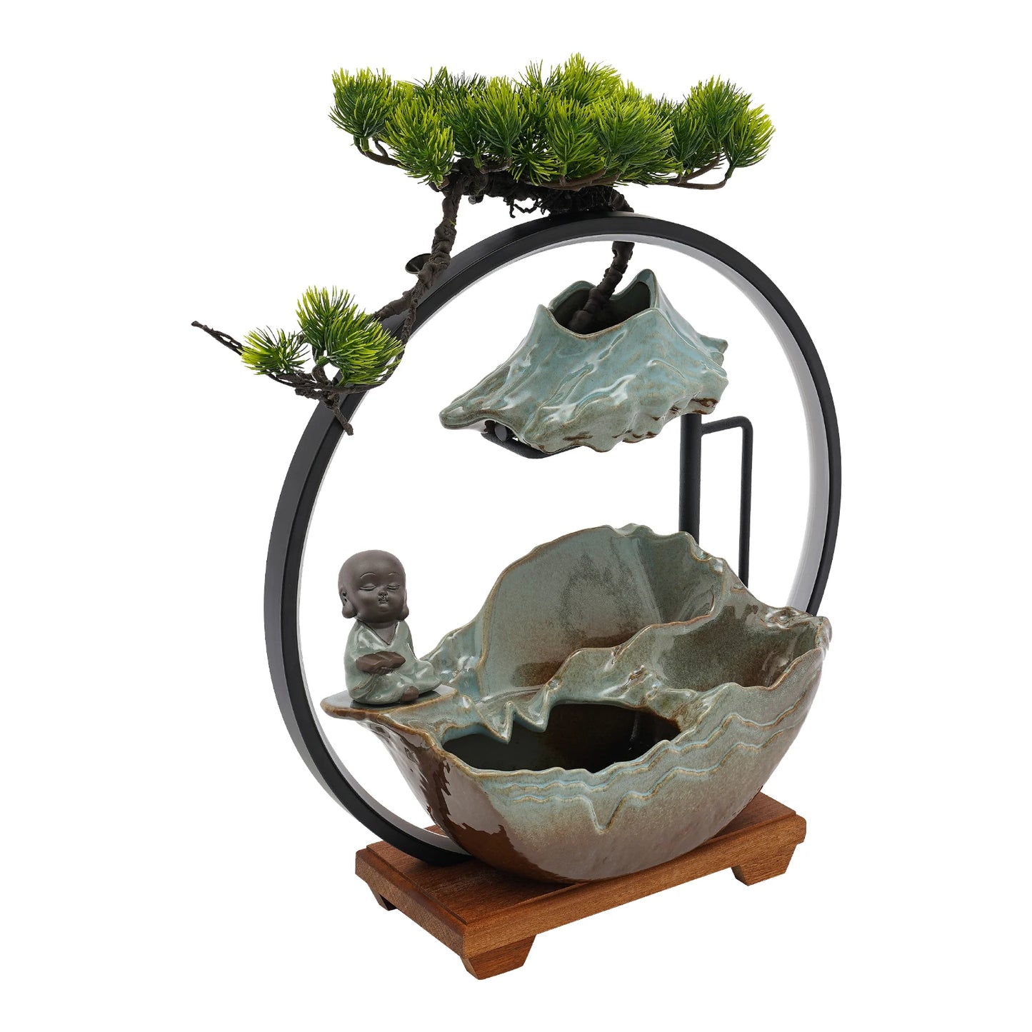 Desktop Water Fountain Decor Chinese Ancient Style Ceramic Monk