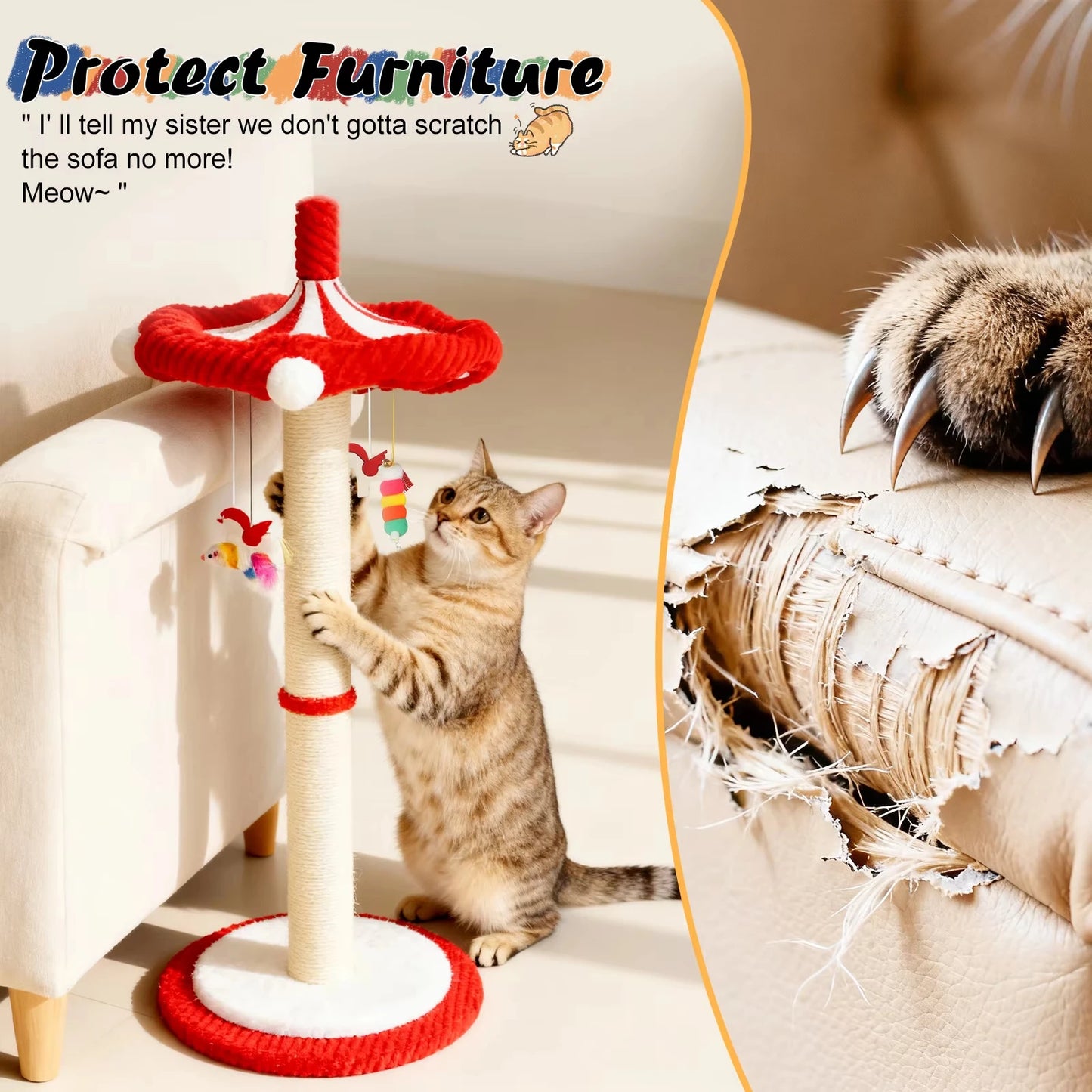 CWV Rotating Cat Scratching Post Sisal Tree for Indoor Cats