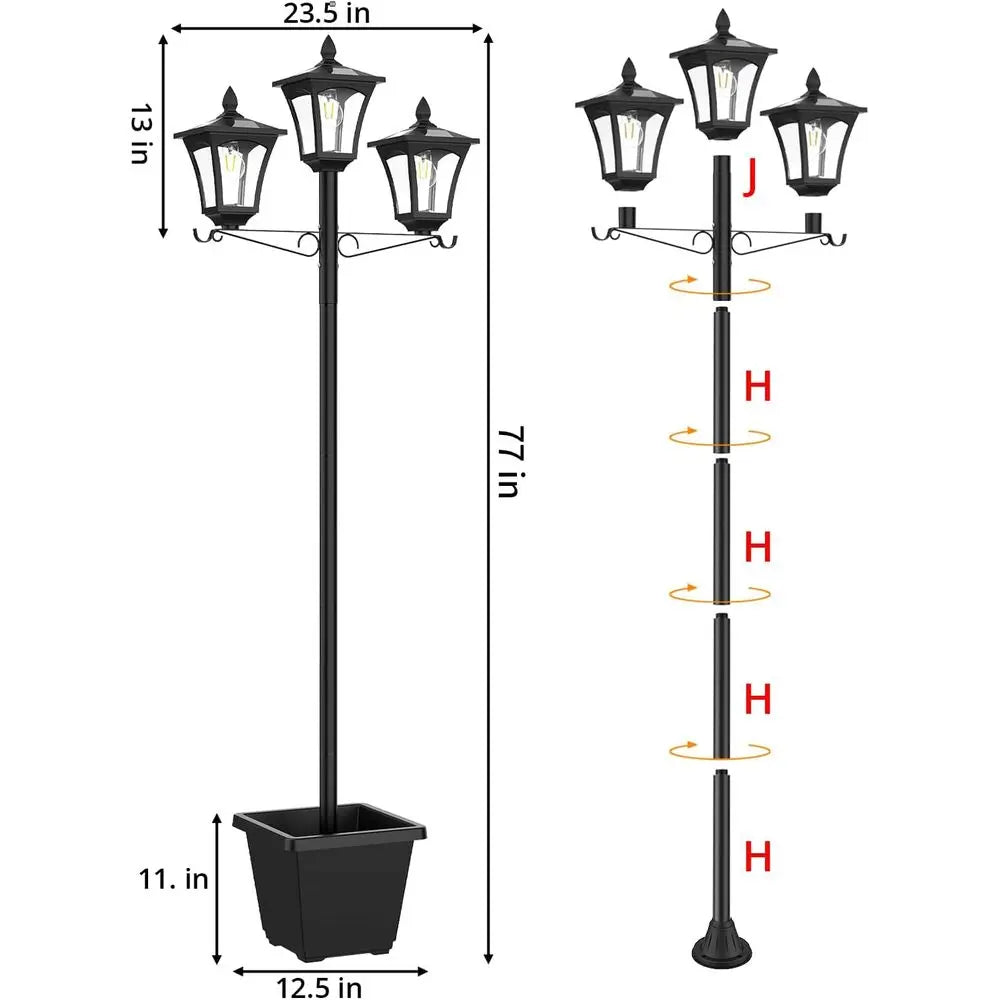 Three-Head Solar Lamp Post Light Outdoor Garden Pathway