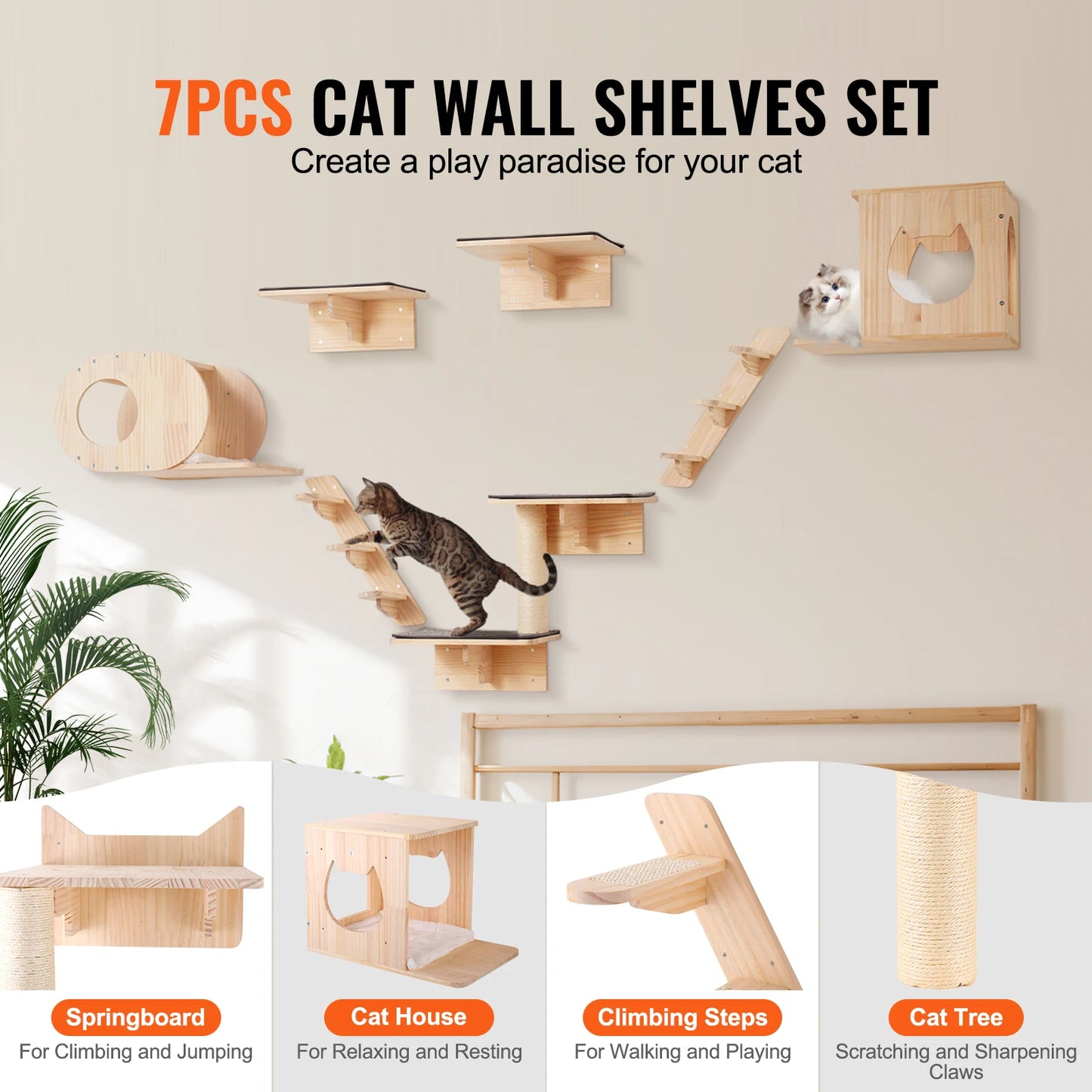 SucceBuy Wall Mounted Cat Shelves and Perches Cat Tree