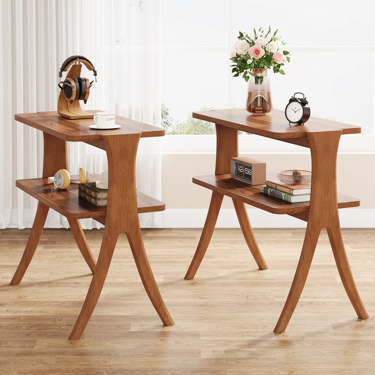 Tribesigns Narrow Side Table With Two Tier Storage Shelf