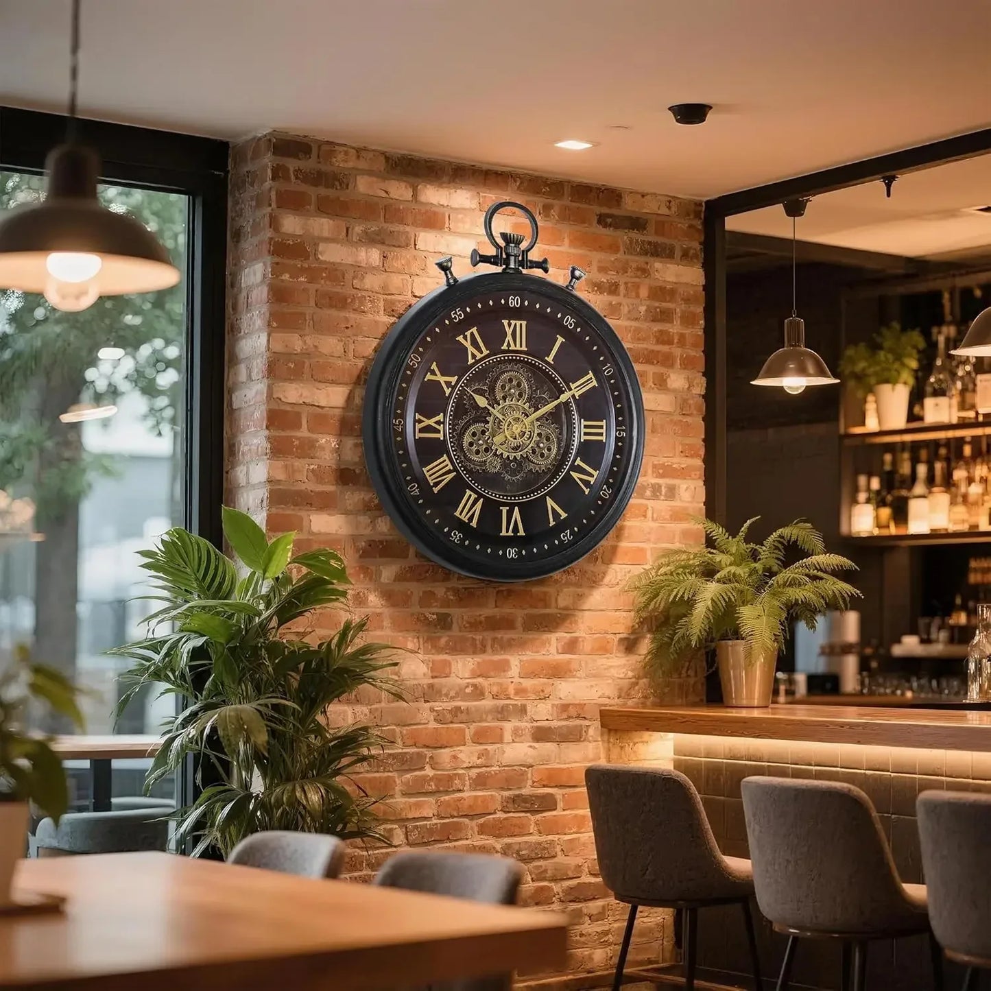Decorative Moving Gear Wall Clock With Large Numerals