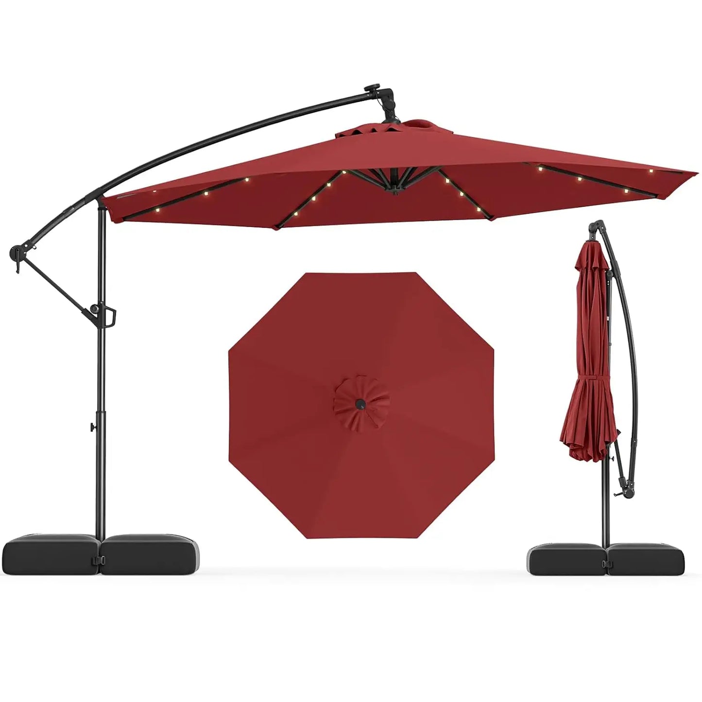 Solar Patio Cantilever Umbrella With Base And LED Lights