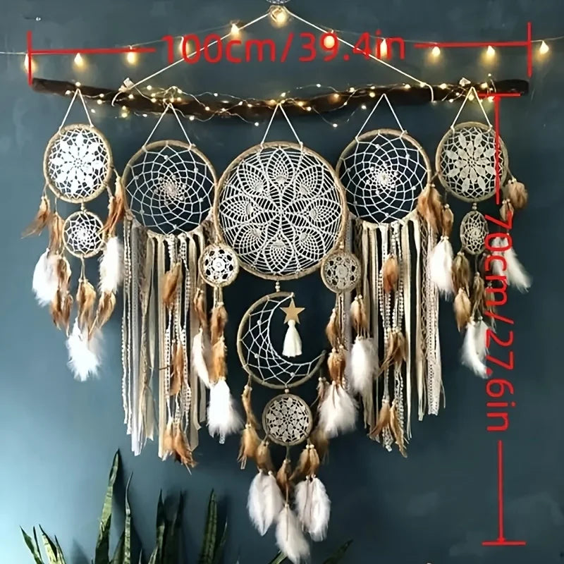 Dream Catcher Moon Dream Chaser Bohemian Wall Decor Handcrafted