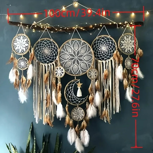 Dream Catcher Moon Dream Chaser Bohemian Wall Decor Handcrafted