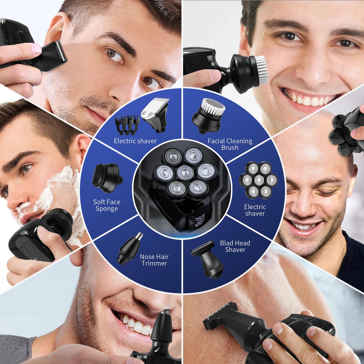 Sejoy 7D 6-in-1 Electric Razor For Men Waterproof Nose Trimmer