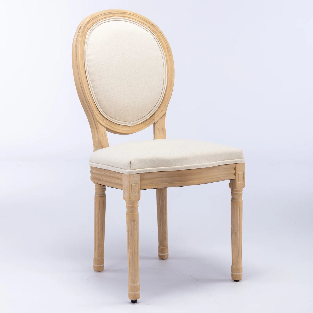 OAKCIA French Style Solid Wood Linen Back Dining Chair Set