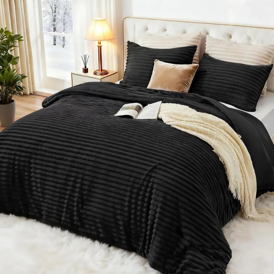 Fluffy Comforter Set Ultrasoft Flannel 3 Piece Bedding