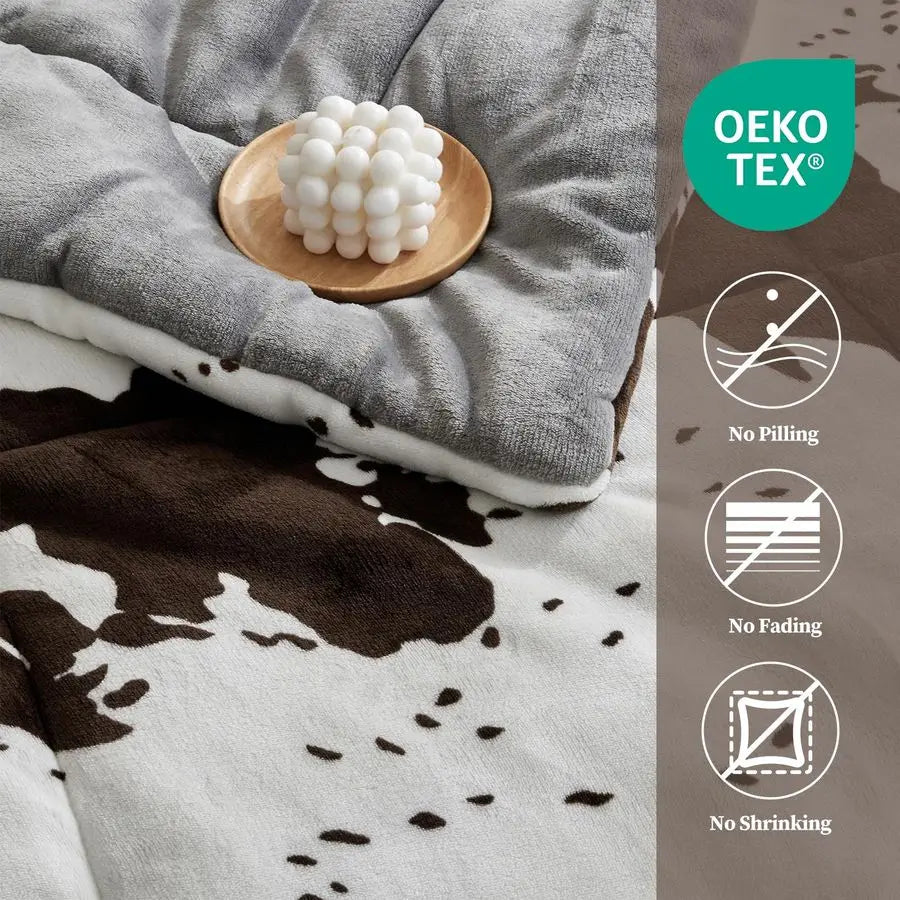 Velvet Flannel Comforter Set Cow Print Western Bedding